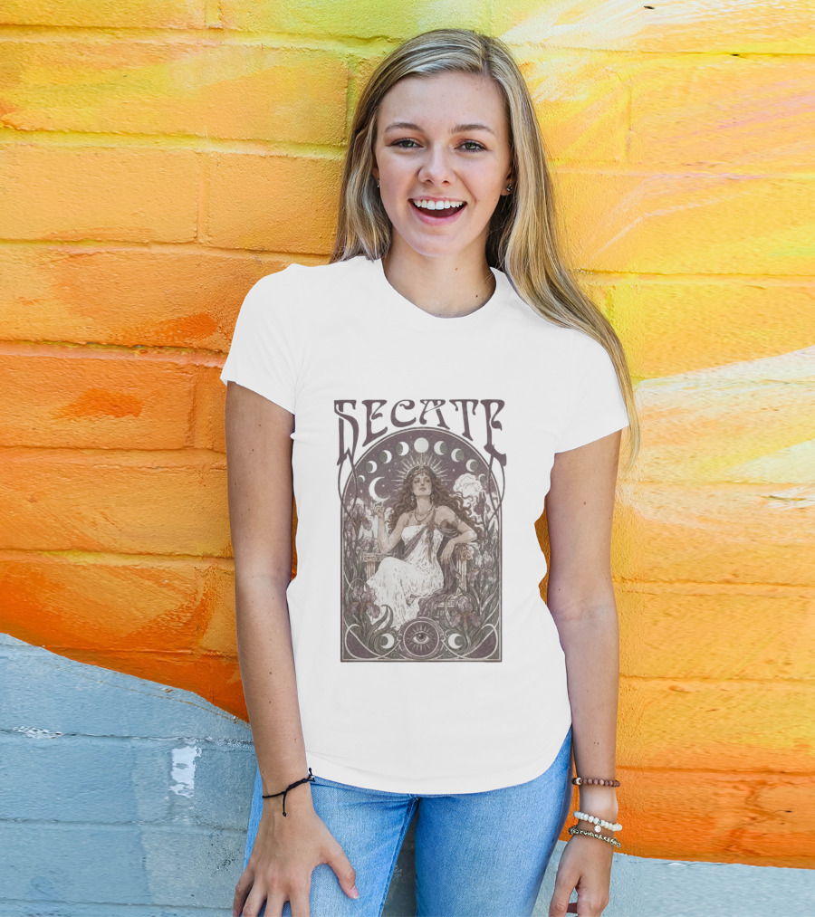 Hecate Goddess Moon Phases Magic Feminist Witch Pagan Crossroads Key Goth Grunge T-Shirt
