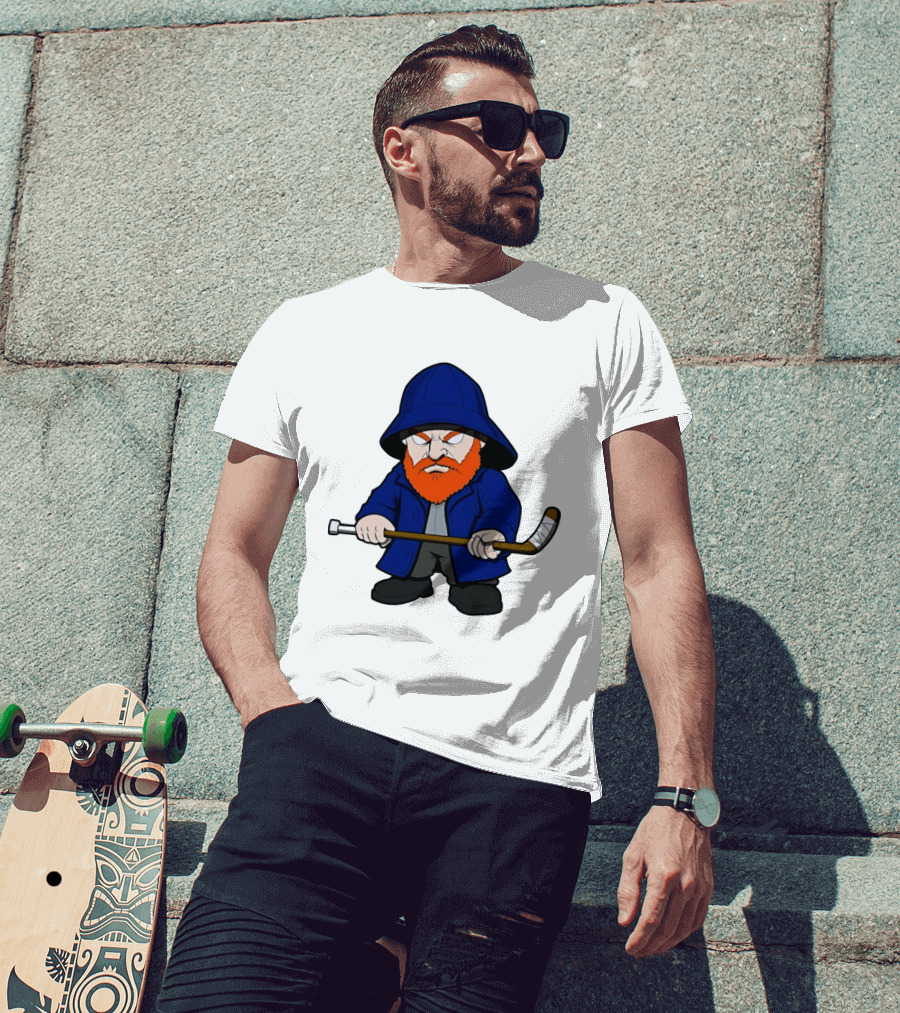 New Islanders Bearded Fisherman Cartoon Hockey Player T-Shirt