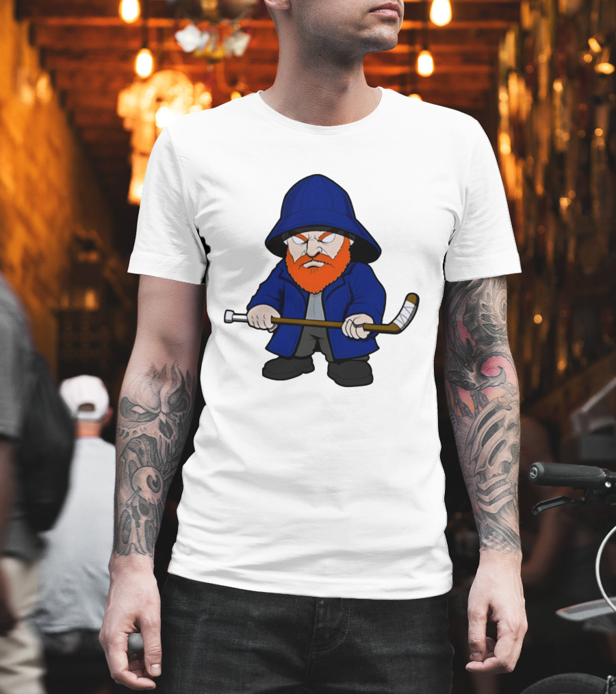 New Islanders Bearded Fisherman Cartoon Hockey Player T-Shirt