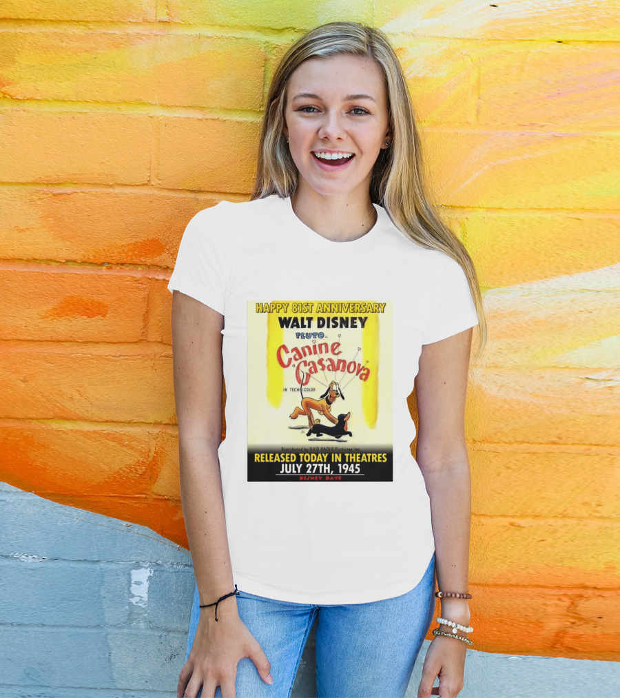 Walt Disney Pluto Canine Casanova 81st Anniversary Released July 27th 1945 T-Shirt