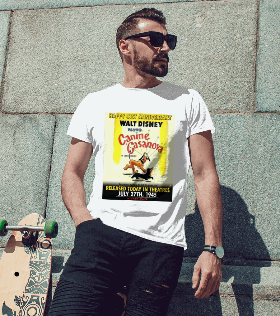 Walt Disney Pluto Canine Casanova 81st Anniversary Released July 27th 1945 T-Shirt
