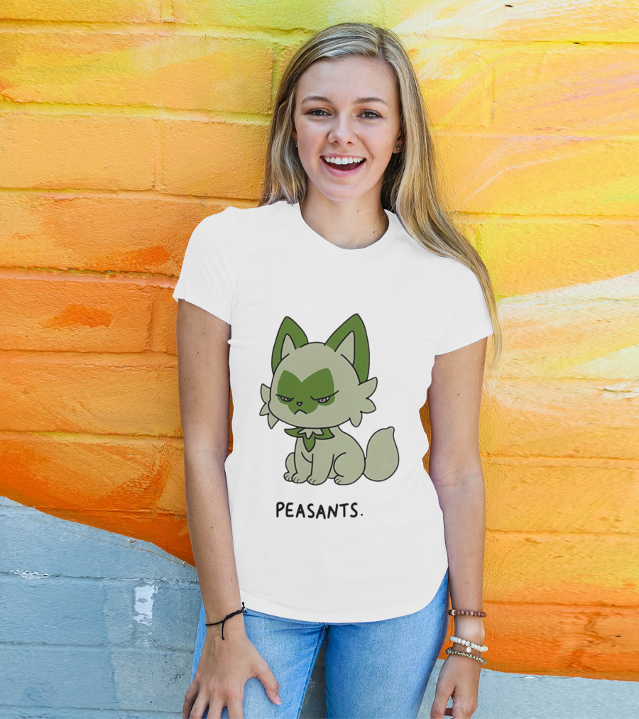 Sprigatito Peasants Meme Pokemon Cat Image Text Purr Delusion T-Shirt