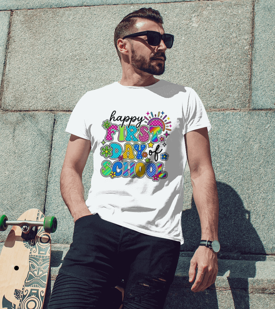 Happy First Day Of School Colorful Letter Collage T-Shirt
