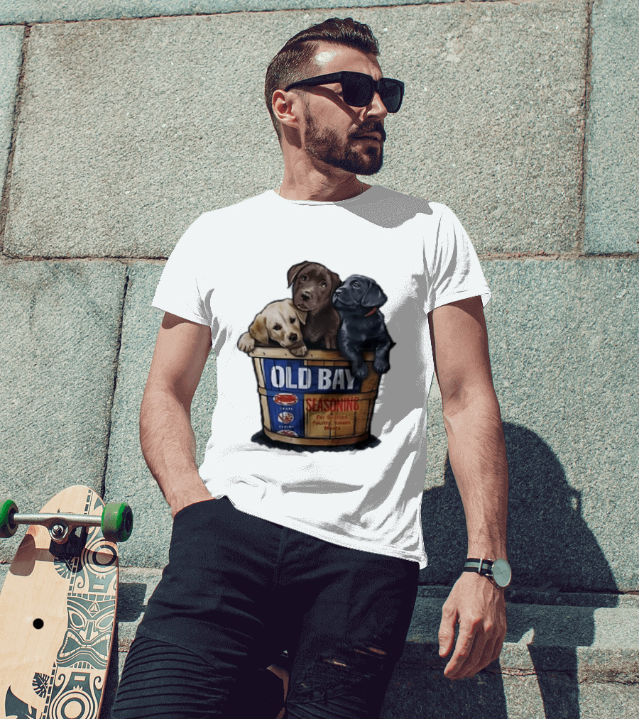 Old Bay Seasoning Labrador Puppies In Bushel Basket For Seafood Poultry Salads Meats T-Shirt