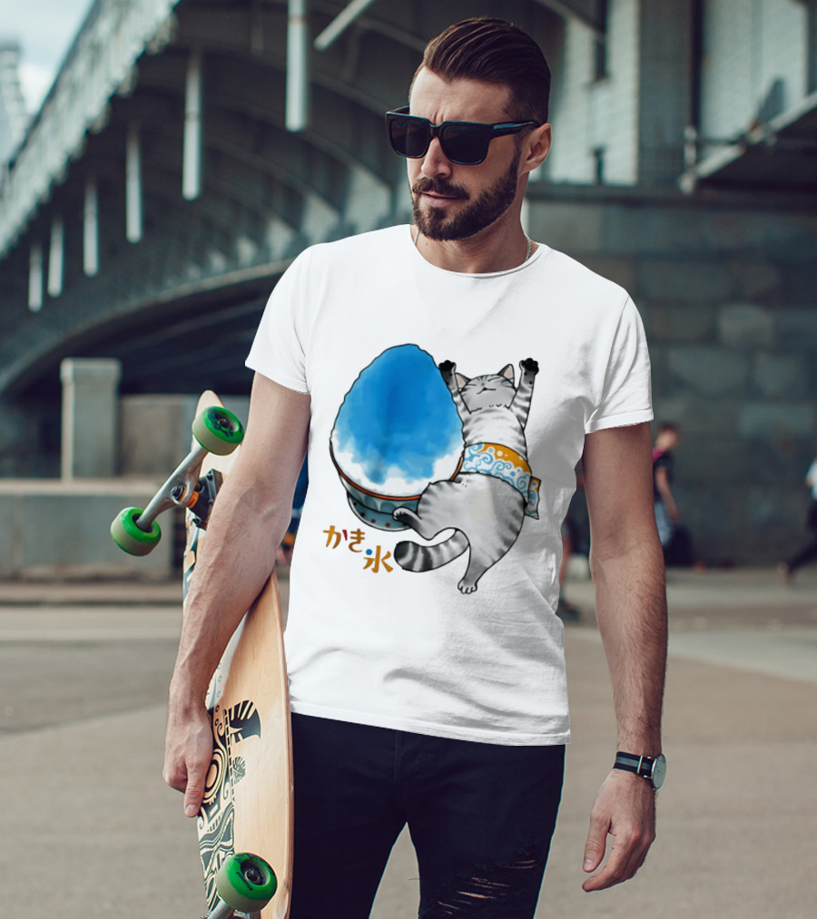Tabby Cat Kakigori Shaved Ice Japanese Food Summer Relaxing Kaki Gori T-Shirt