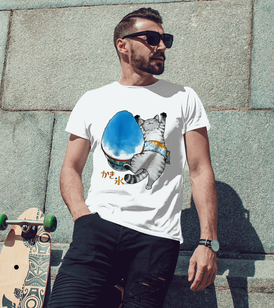 Tabby Cat Kakigori Shaved Ice Japanese Food Summer Relaxing Kaki Gori T-Shirt