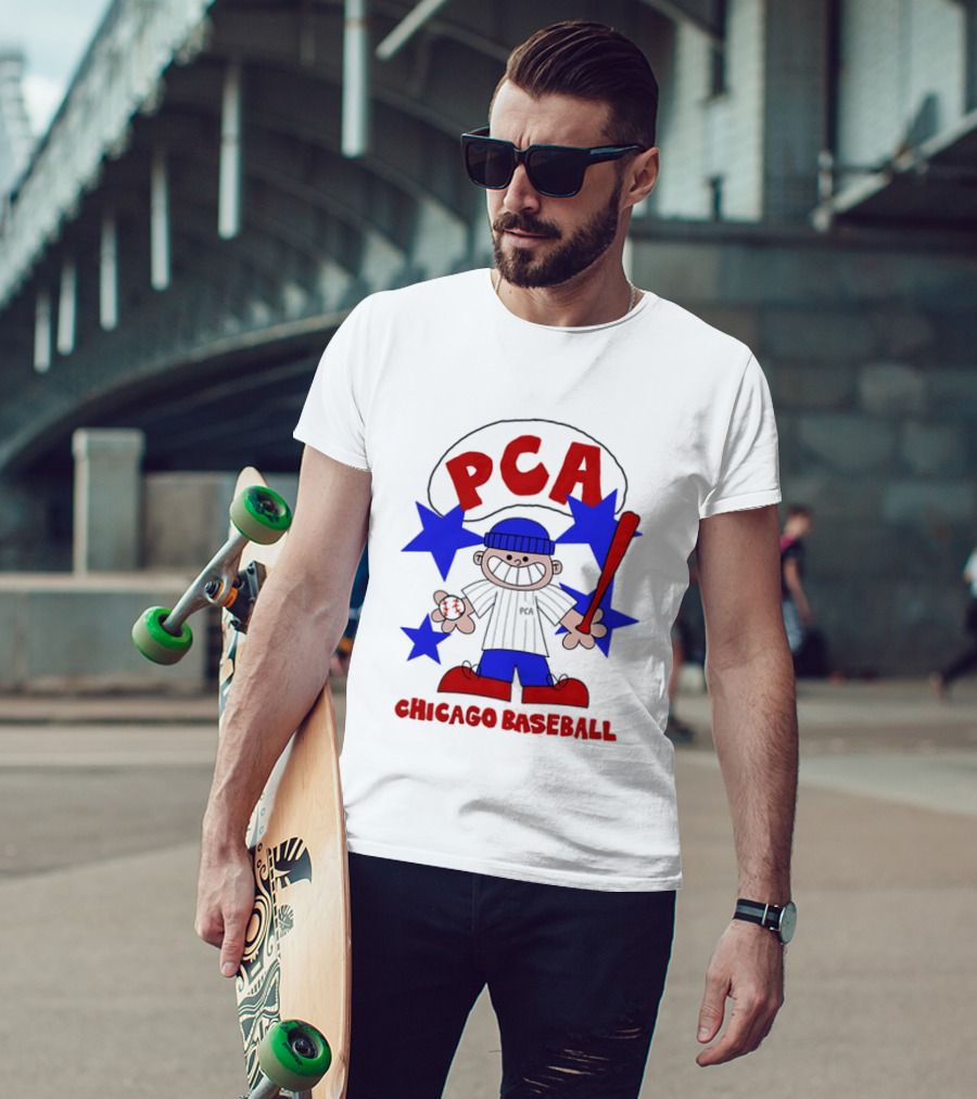 PCA Chicago Baseball Cartoon Youth Kids Sports Humor Red Blue Stars T-Shirt