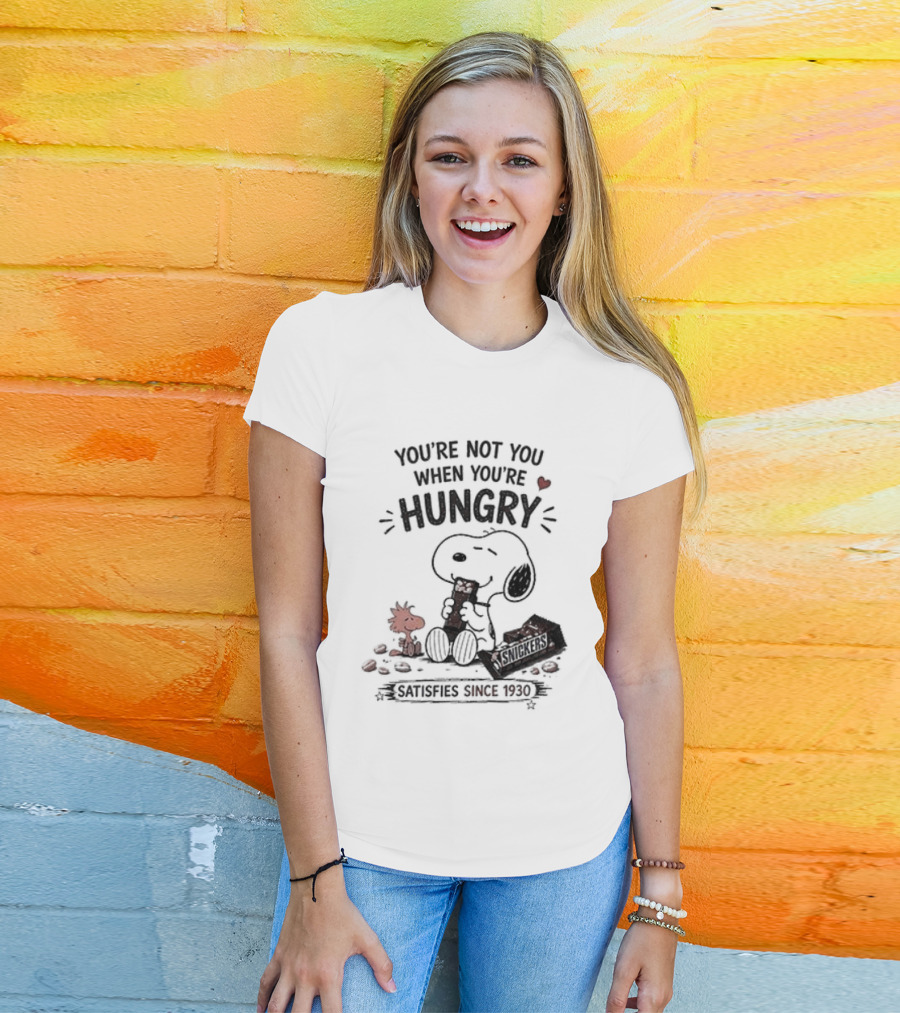 Peanuts Snoopy And Woodstock You're Not You When You're Hungry Snickers T-Shirt