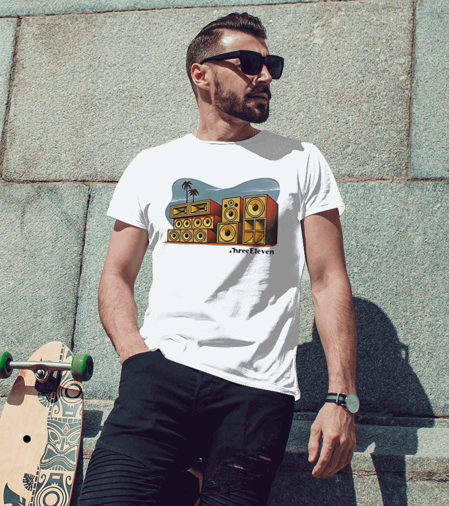 ThreeEleven Sound System Speaker Stack Reggae With Palm Trees T-Shirt