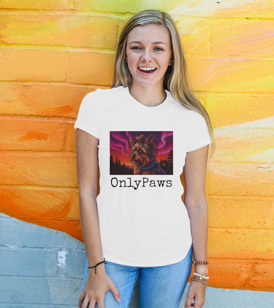 Yorkshire Terrier OnlyPaws Aurora Borealis Forest Scene T-Shirt