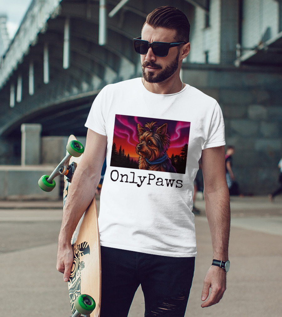 Yorkshire Terrier OnlyPaws Aurora Borealis Forest Scene T-Shirt