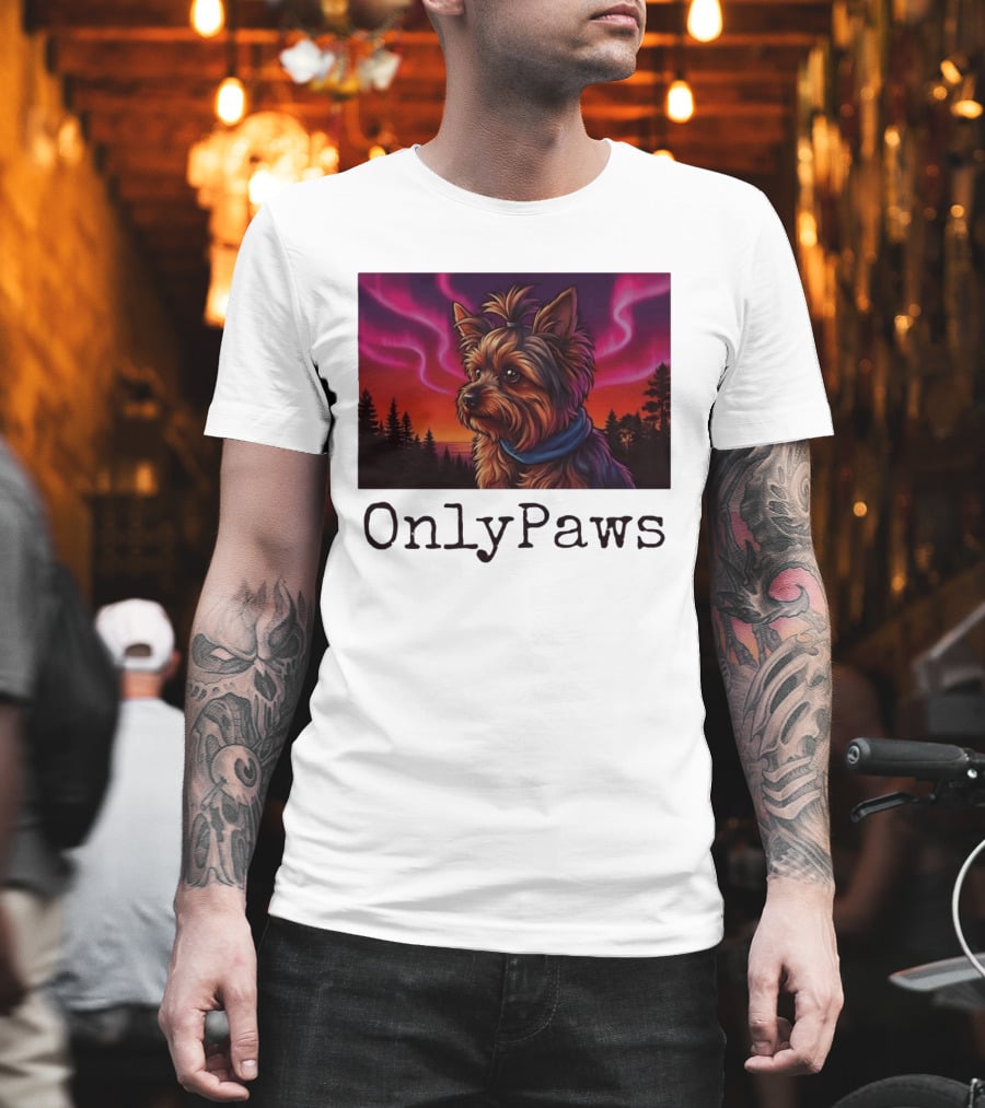 Yorkshire Terrier OnlyPaws Aurora Borealis Forest Scene T-Shirt