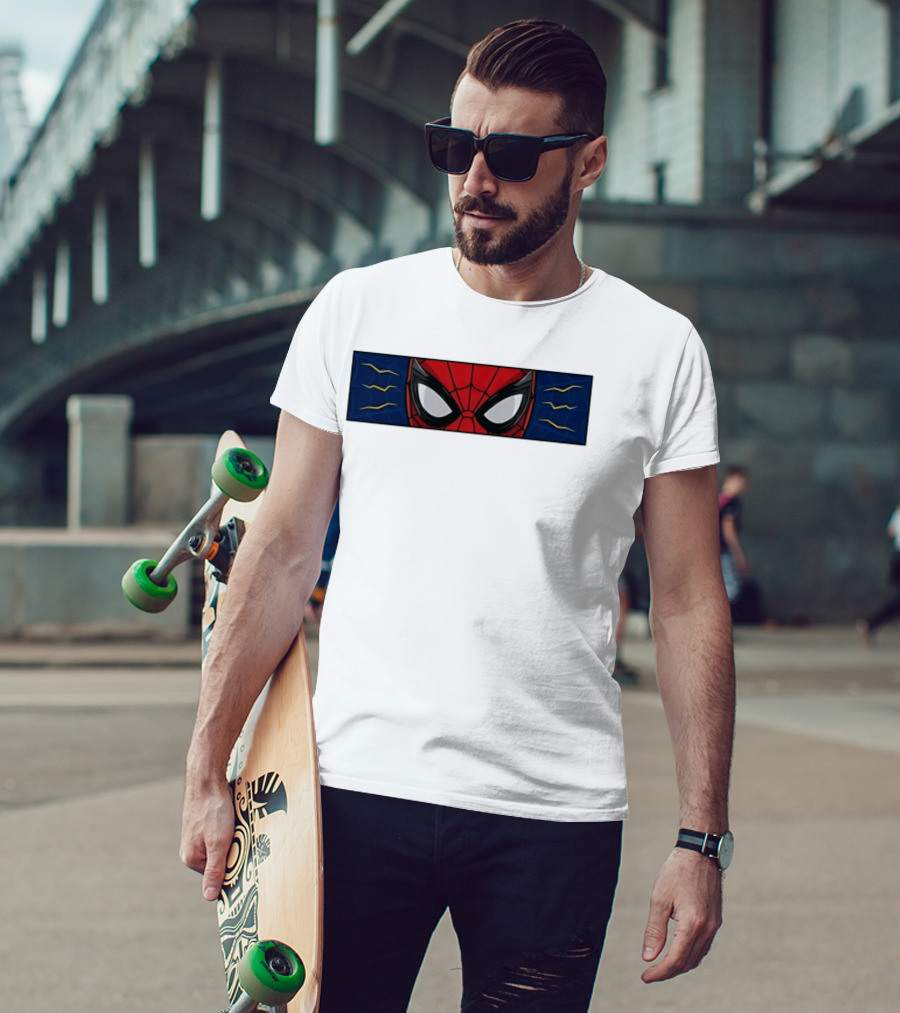 Spider Man With Great Power Comes Great Responsibility Marvel Superhero Mask Webbing T-Shirt