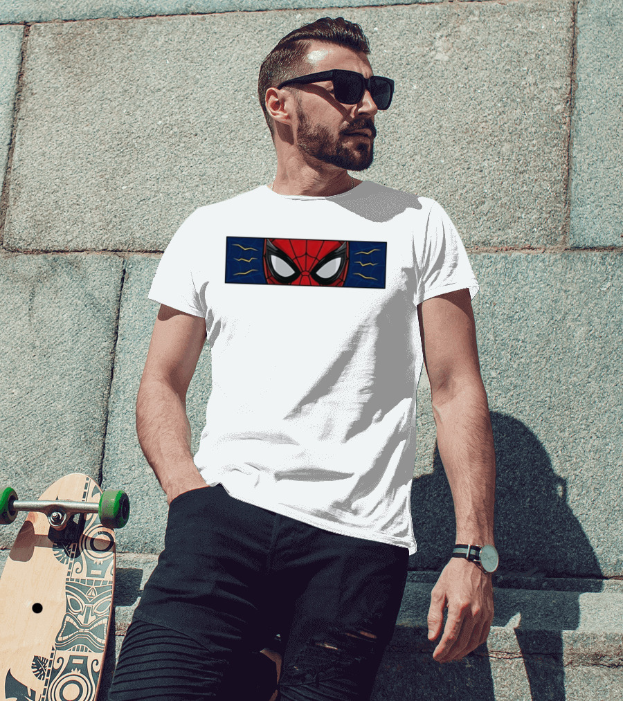 Spider Man With Great Power Comes Great Responsibility Marvel Superhero Mask Webbing T-Shirt