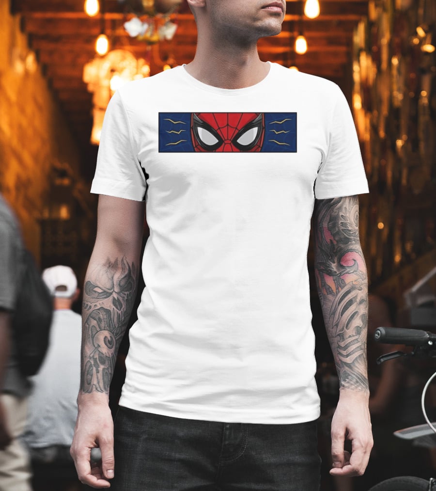 Spider Man With Great Power Comes Great Responsibility Marvel Superhero Mask Webbing T-Shirt