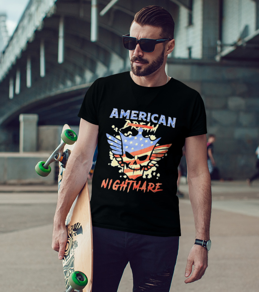 American Dream Nightmare Skull Patriotic Stars And Stripes T-Shirt