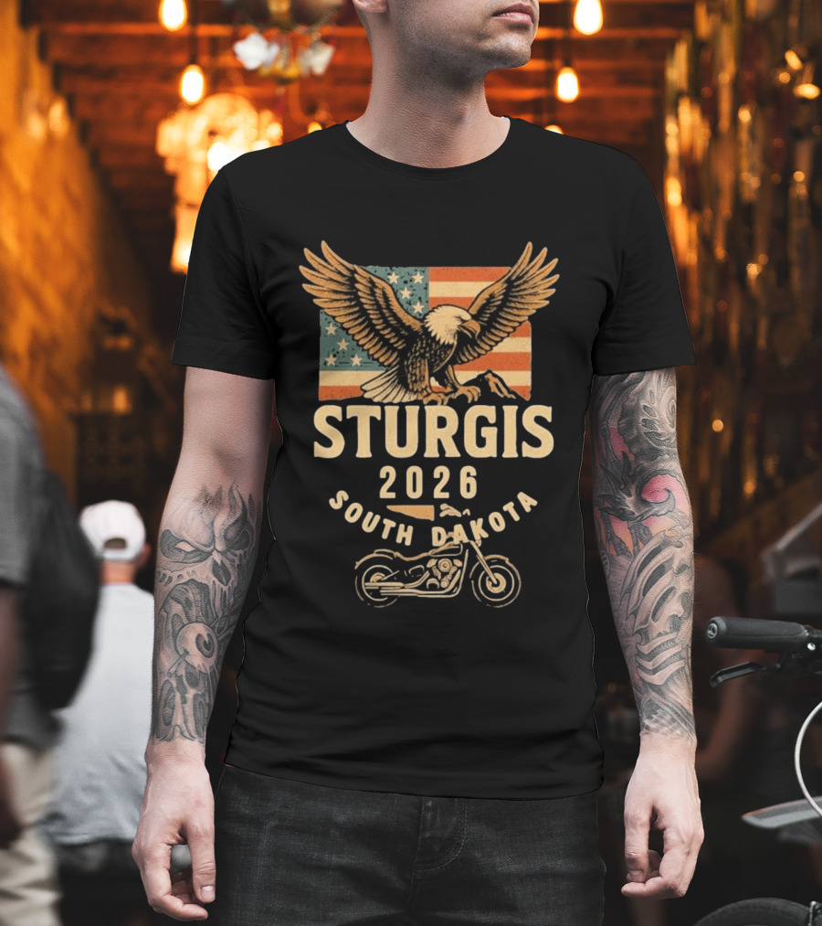 Sturgis 2026 American Flag Eagle South Dakota Motorcycle Bike Week T-Shirt