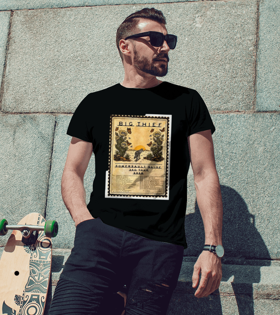 Big Thief Somersault Slide 360 Tour 2026 Wolf And Butterflies Mountain Scene T-Shirt