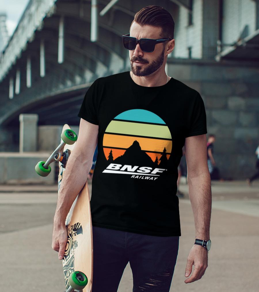 BNSF Railway Mountain Landscape Retro Sunset T-Shirt
