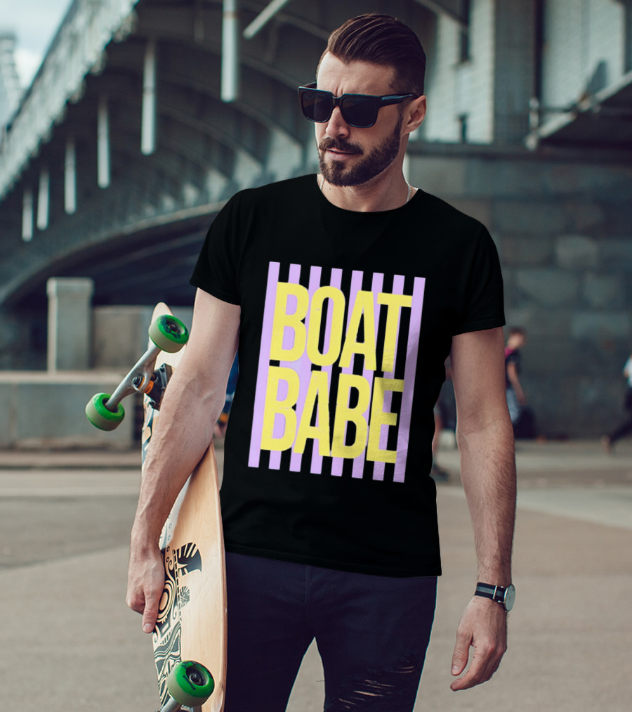 Boat Babe Distressed Striped Nautical Violet Yellow Letters T-Shirt