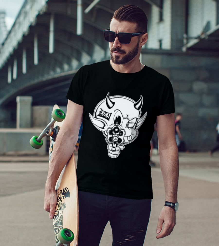 Loadthanine Store Devil Gun Horns Mask T-Shirt
