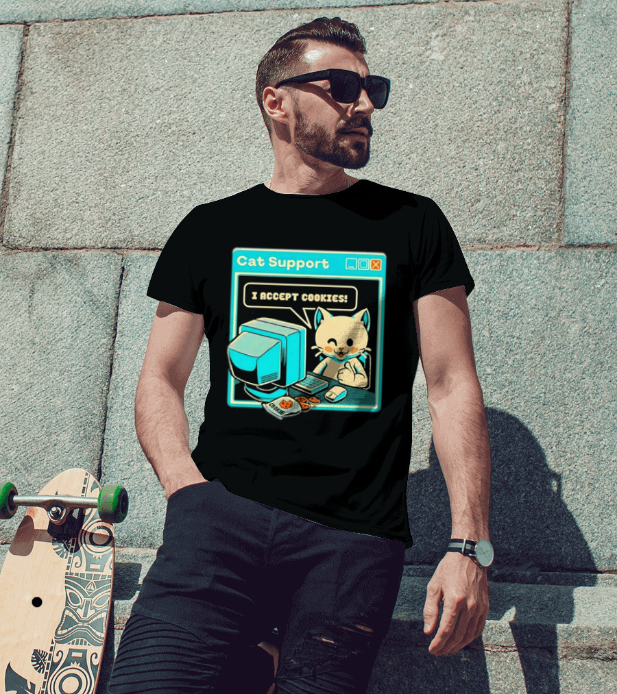Cat Support I Accept Cookies Computer Cartoon Comic T-Shirt