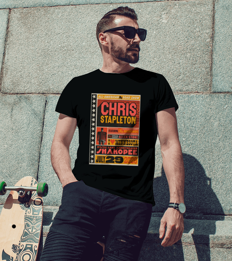 All American Road Show Chris Stapleton Featuring The Honchos Allen Stone Mystic Lake Amphitheater Shakopee July 29 2026 I Love Minnesota T-Shirt