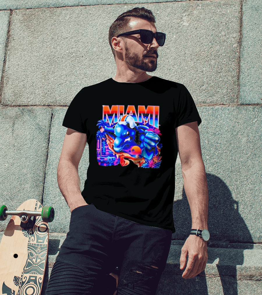 Miami Dolphins Rare Nutmeg Vintage Neon Miami Vice T-Shirt