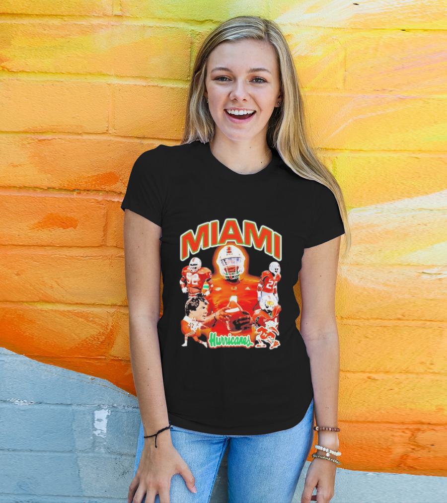 Miami Hurricanes Football Players Collage With Iconic Team Spirit T-Shirt