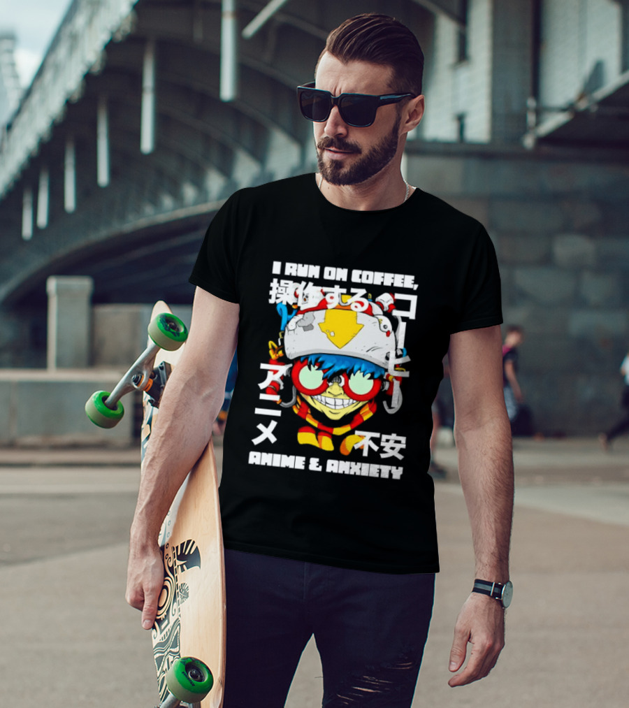 I Run On Coffee Anime And Anxiety Colorful T-Shirt