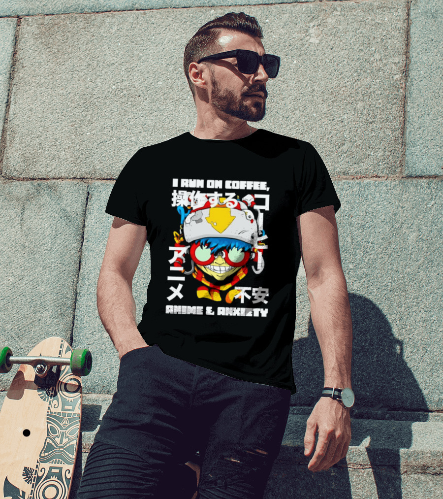 I Run On Coffee Anime And Anxiety Colorful T-Shirt