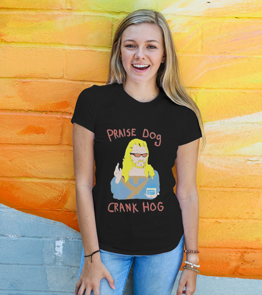 Praise Dog Crank Hog Meme Character With Sunglasses And Long Hair T-Shirt