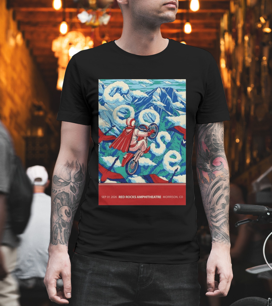 Sep 01 2026 Goose Red Rocks Amphitheatre Morrison CO Tour Motorcycle And Birds T-Shirt