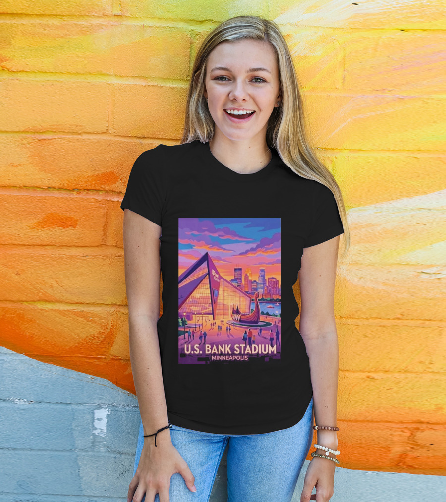U.S. Bank Stadium Minneapolis Skyline Viking Boat Minnesota T-Shirt