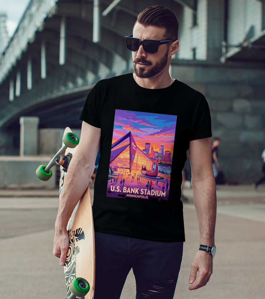 U.S. Bank Stadium Minneapolis Skyline Viking Boat Minnesota T-Shirt