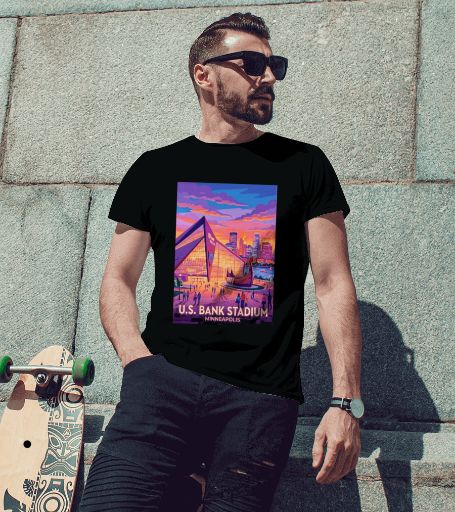U.S. Bank Stadium Minneapolis Skyline Viking Boat Minnesota T-Shirt