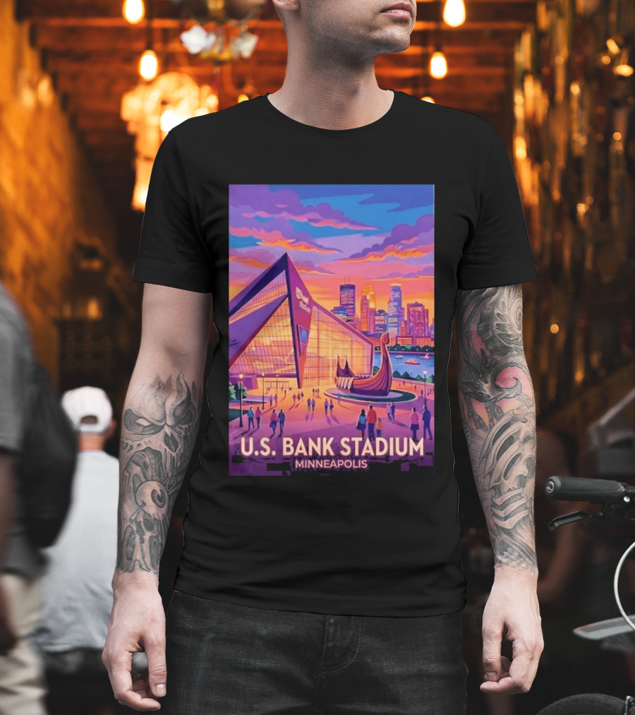 U.S. Bank Stadium Minneapolis Skyline Viking Boat Minnesota T-Shirt