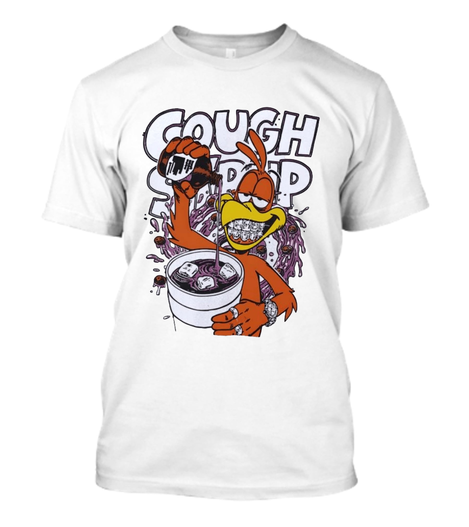 Cough Syrup Toucan Purple Drink Ice Braces Cartoon T-Shirt