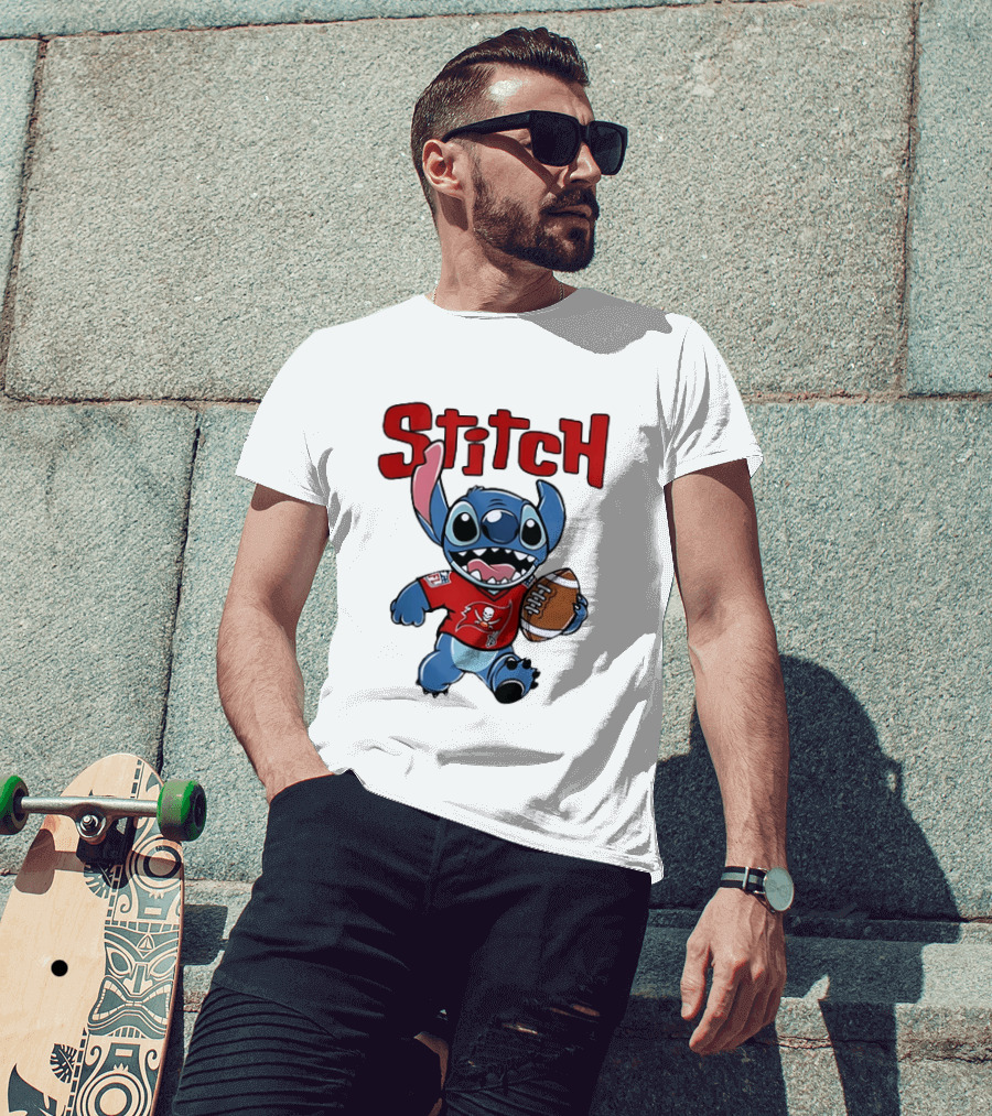 Stitch Tampa Bay Buccaneers Football Character Wearing Team Jersey T-Shirt