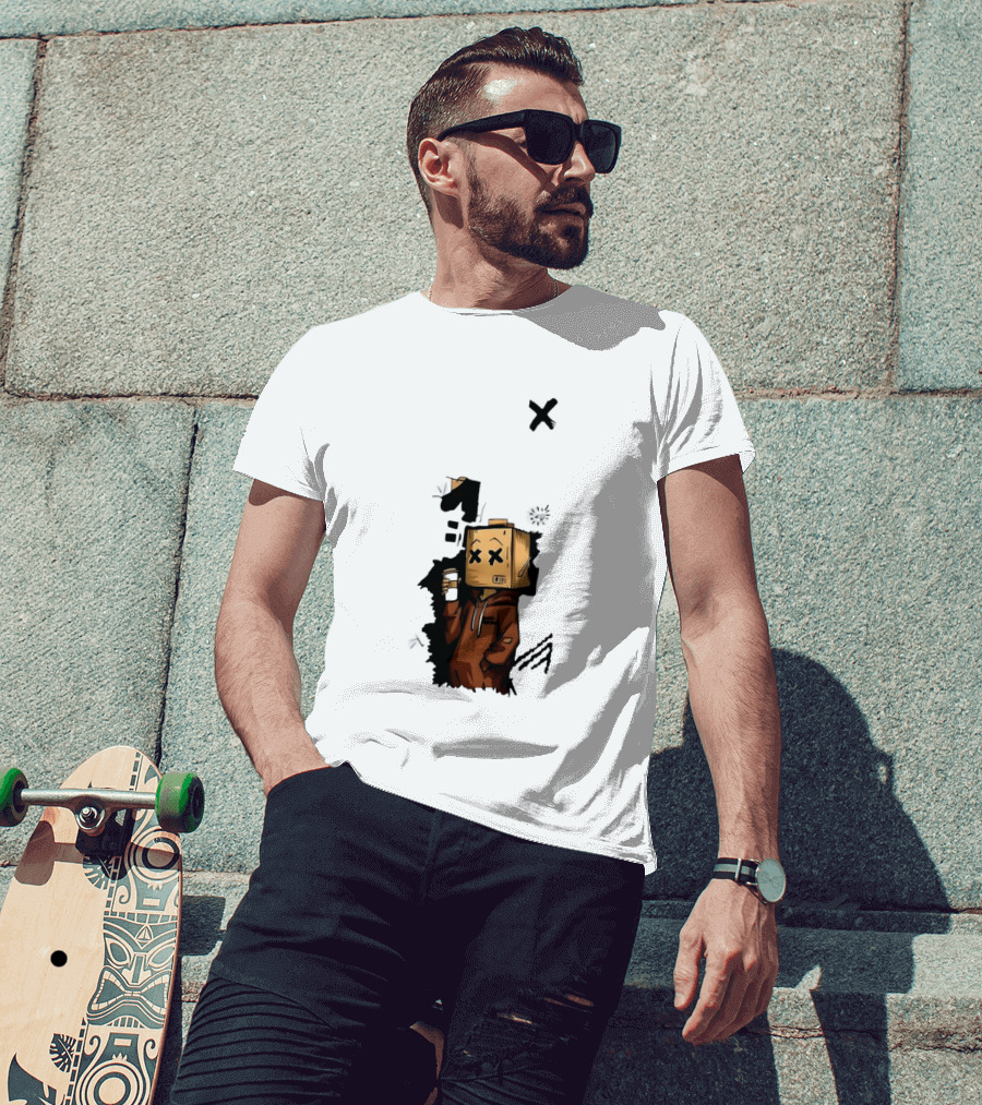 Good Person Box Head Drinking Coffee T-Shirt