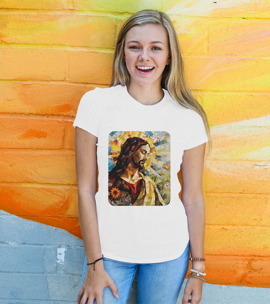 Jesus Christ Mosaic Sunflower Christian Religious T-Shirt