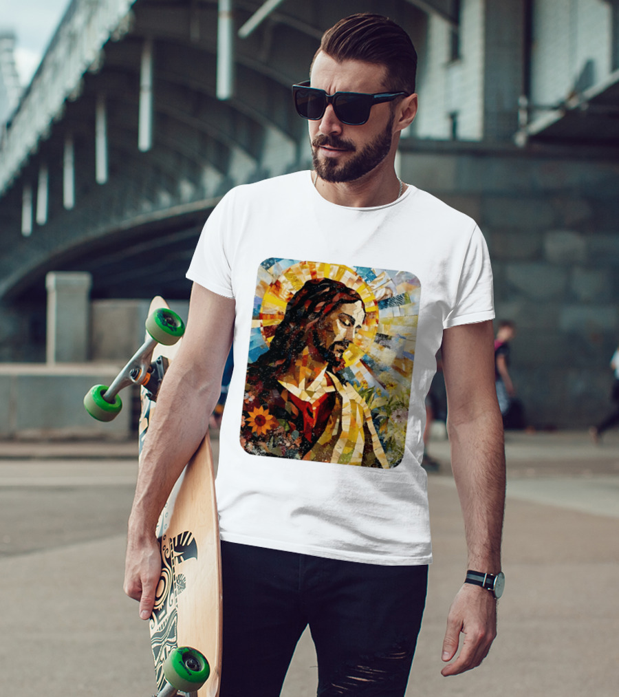 Jesus Christ Mosaic Sunflower Christian Religious T-Shirt