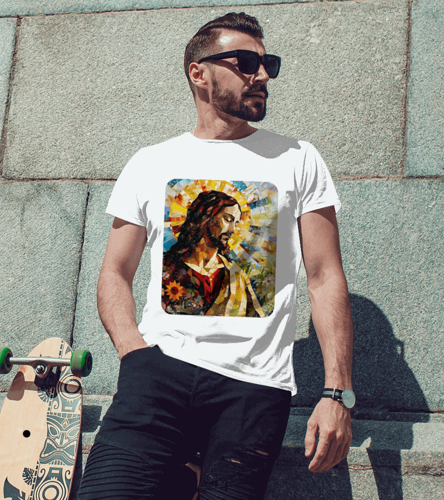 Jesus Christ Mosaic Sunflower Christian Religious T-Shirt
