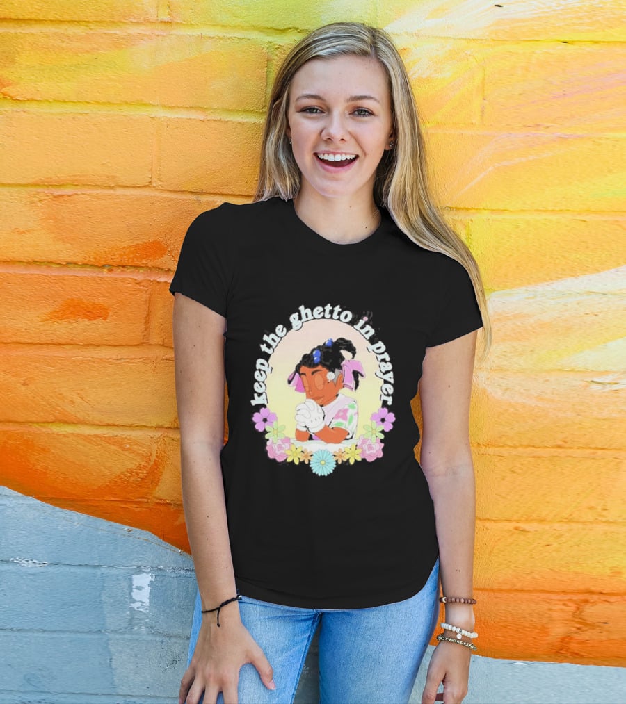 Keep The Ghetto In Prayer Illustration With Floral Accents T-Shirt
