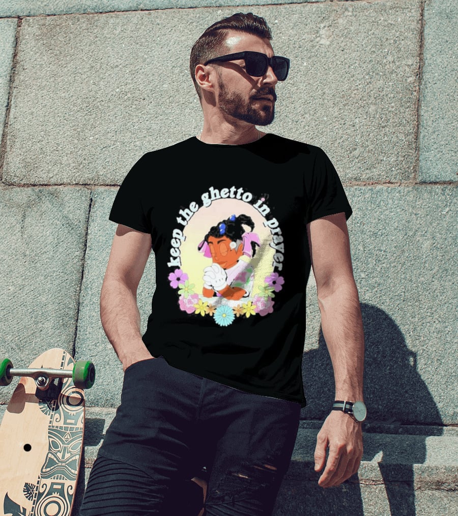 Keep The Ghetto In Prayer Illustration With Floral Accents T-Shirt