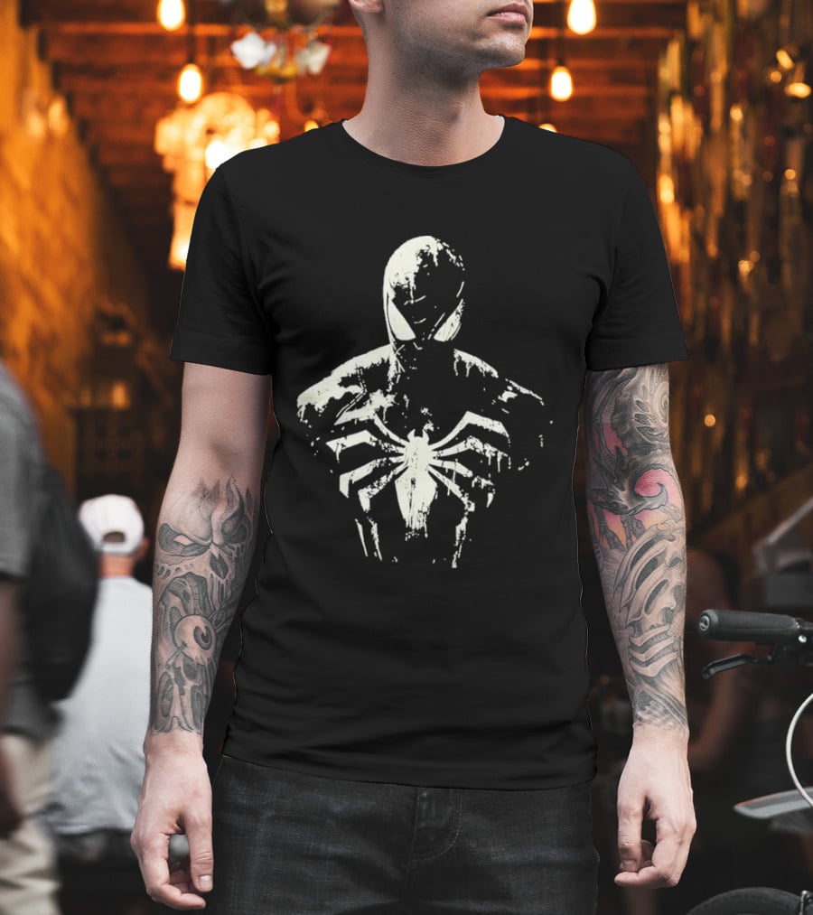 Spider Man Marvel Superhero White Symbol On Black T-Shirt