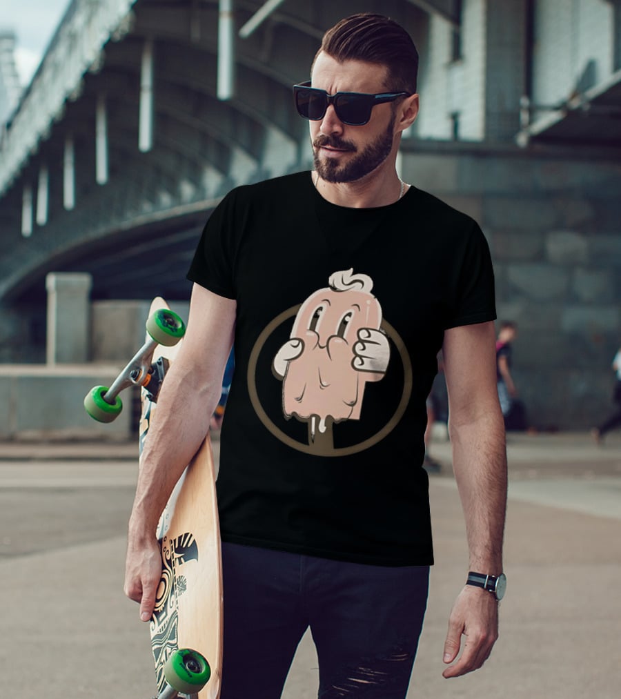 Melting Popsicle Cartoon Character With Circle T-Shirt