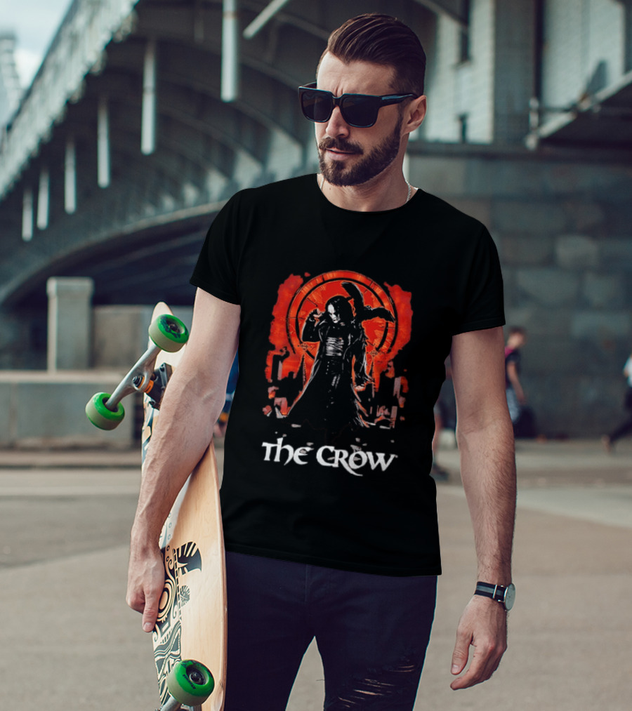 The Crow Brandon Lee Gothic Movie Iconic Dark Aesthetic With Red T-Shirt