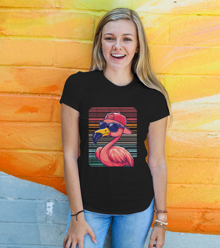 Flamingo Cool Vibes Sunglasses And Cap T-Shirt