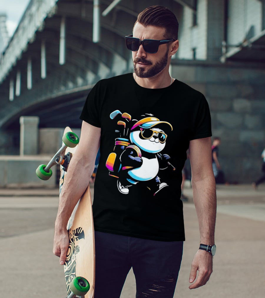Panda Golfer Sunglasses Golf Bag Vibrant Club T-Shirt
